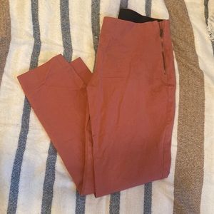 Peach, stretchy pants. They are size 6 from Target brand “A new Day”.